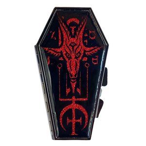 Baphomet Red Glitter Black Coffin Shape Standing Compact Mirror New